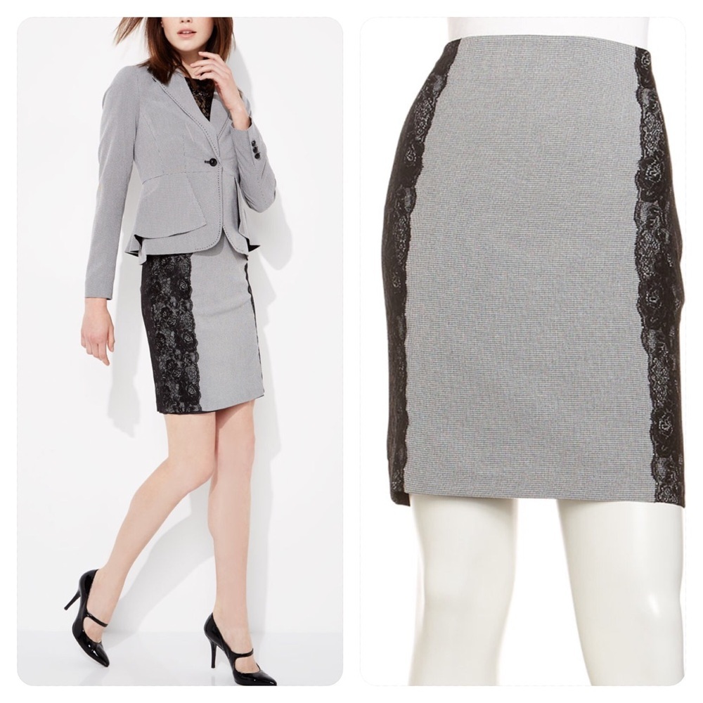 Laundry by Shelli Segal Houndstooth/Lace Skirt